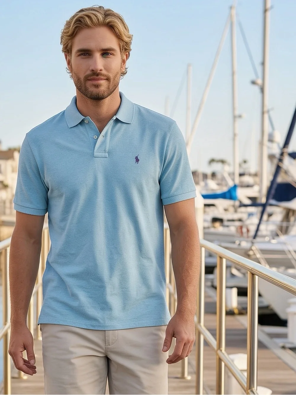 Polo Ralph Lauren Classic Fit Mesh Polo Shirt Light Blue Purple Pony Men’s Large
